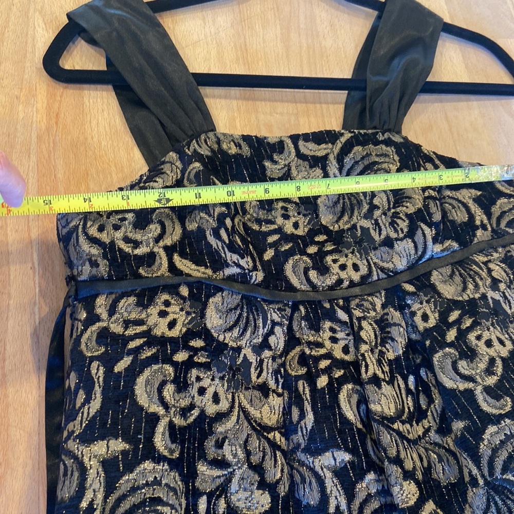 Shimmering gold & black empire waist jacquard dress w/ satin trim size 6 - Picture 9 of 16